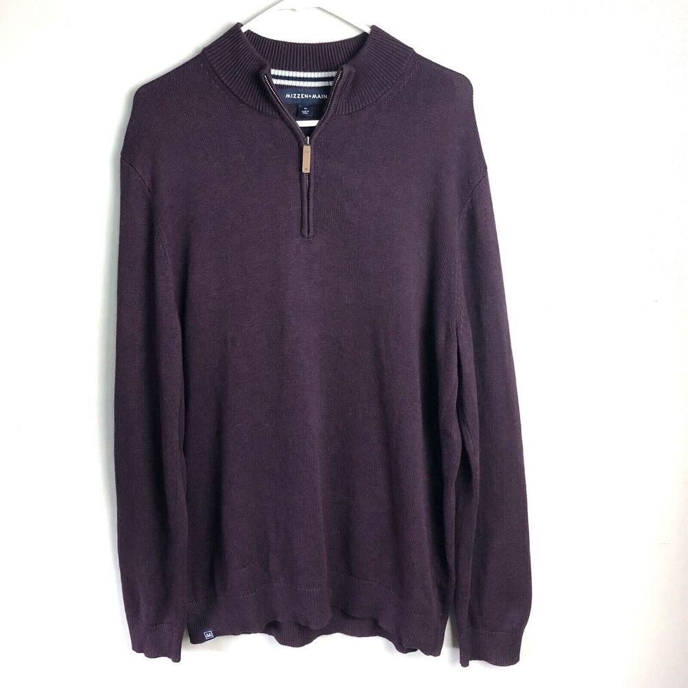 Mizzen+Main Sweater Mens XL Cassady Quarter Zip Plum Heather Mock Neck Pullover
